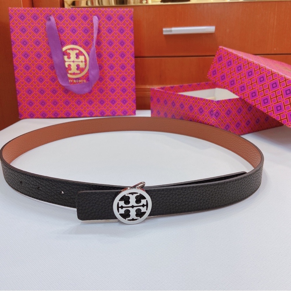 Tory Burch 1” Miller Black and Silver Reversible Belt
